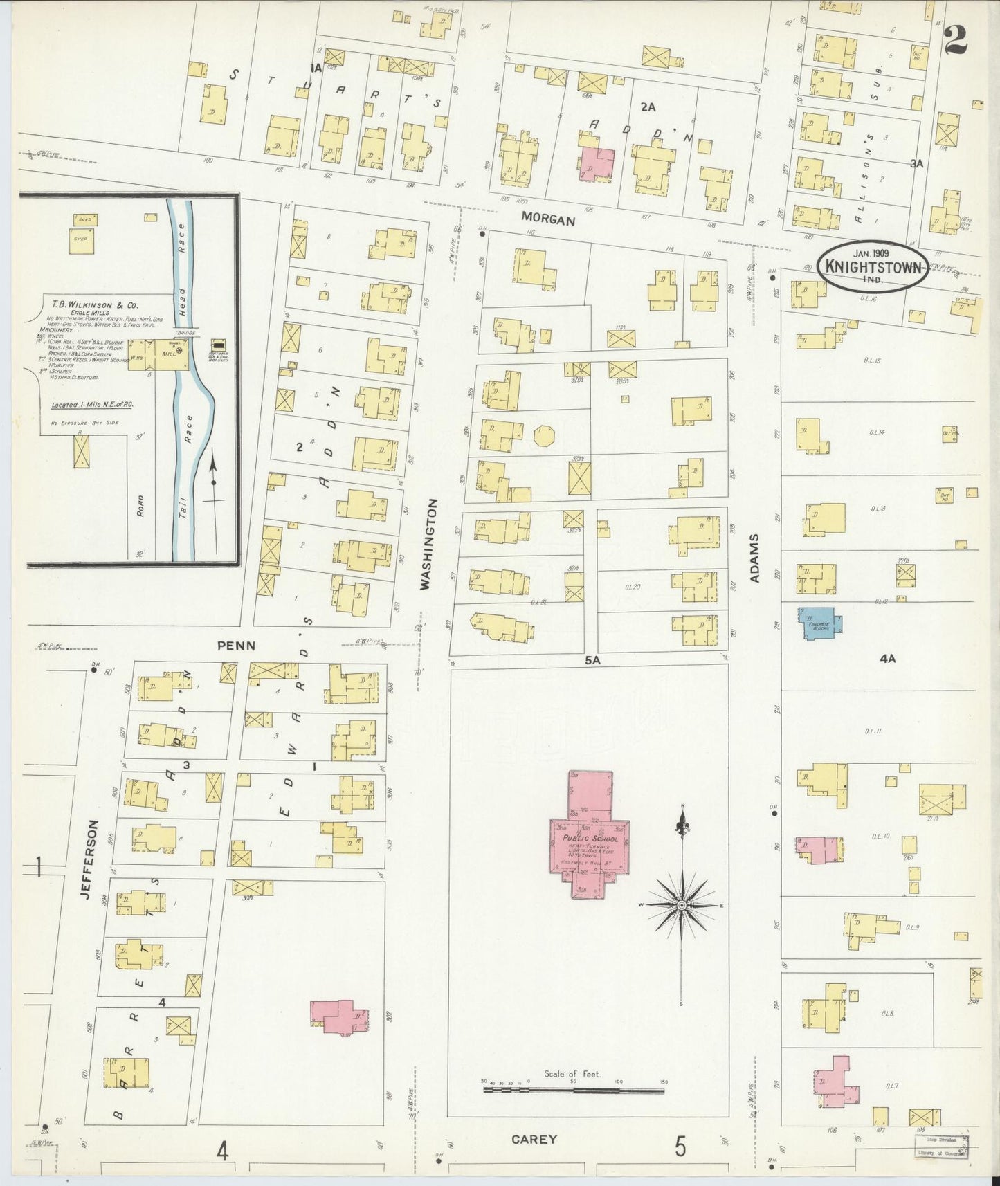 Sanborn Fire Insurance Map from Knightstown, Henry County, Indiana (1909), Sheet #0002 - Complete Map Set gallery image, historic Sanborn map, vintage wall art, Indiana Indiana