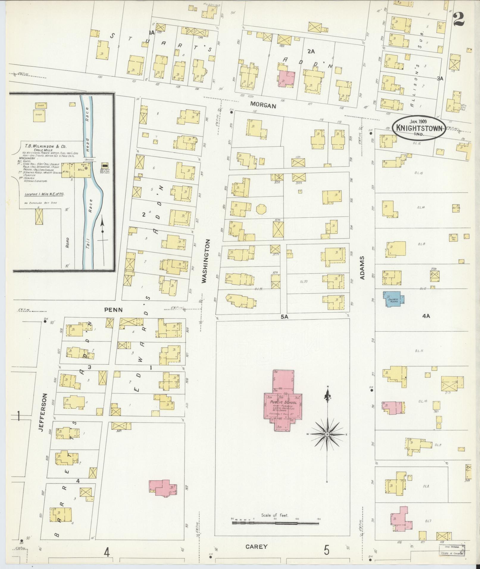 Sanborn Fire Insurance Map from Knightstown, Henry County, Indiana (1909), Sheet #0002 - Complete Map Set gallery image, historic Sanborn map, vintage wall art, Indiana Indiana