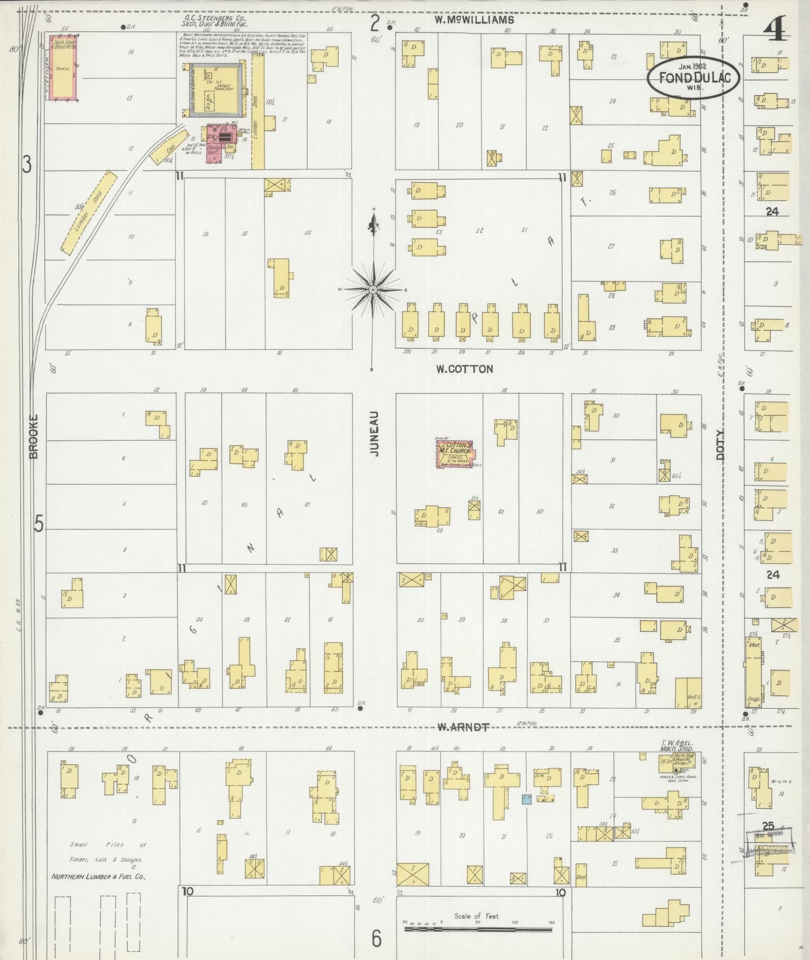 Sanborn Fire Insurance Map from Fond du Lac, Fond du Lac County, Wisconsin (1902), Sheet #0004 - Complete Map Set gallery image, historic Sanborn map, vintage wall art, Wisconsin Wisconsin