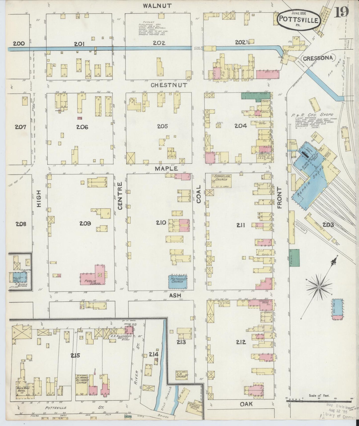 Sanborn Fire Insurance Map from Pottsville, Schuylkill County, Pennsylvania (1891), Sheet #0019 - Historic Sanborn Fire Insurance Map Print, vintage old map wall art, antique decor, genealogy gift, Pennsylvania Pennsylvania map