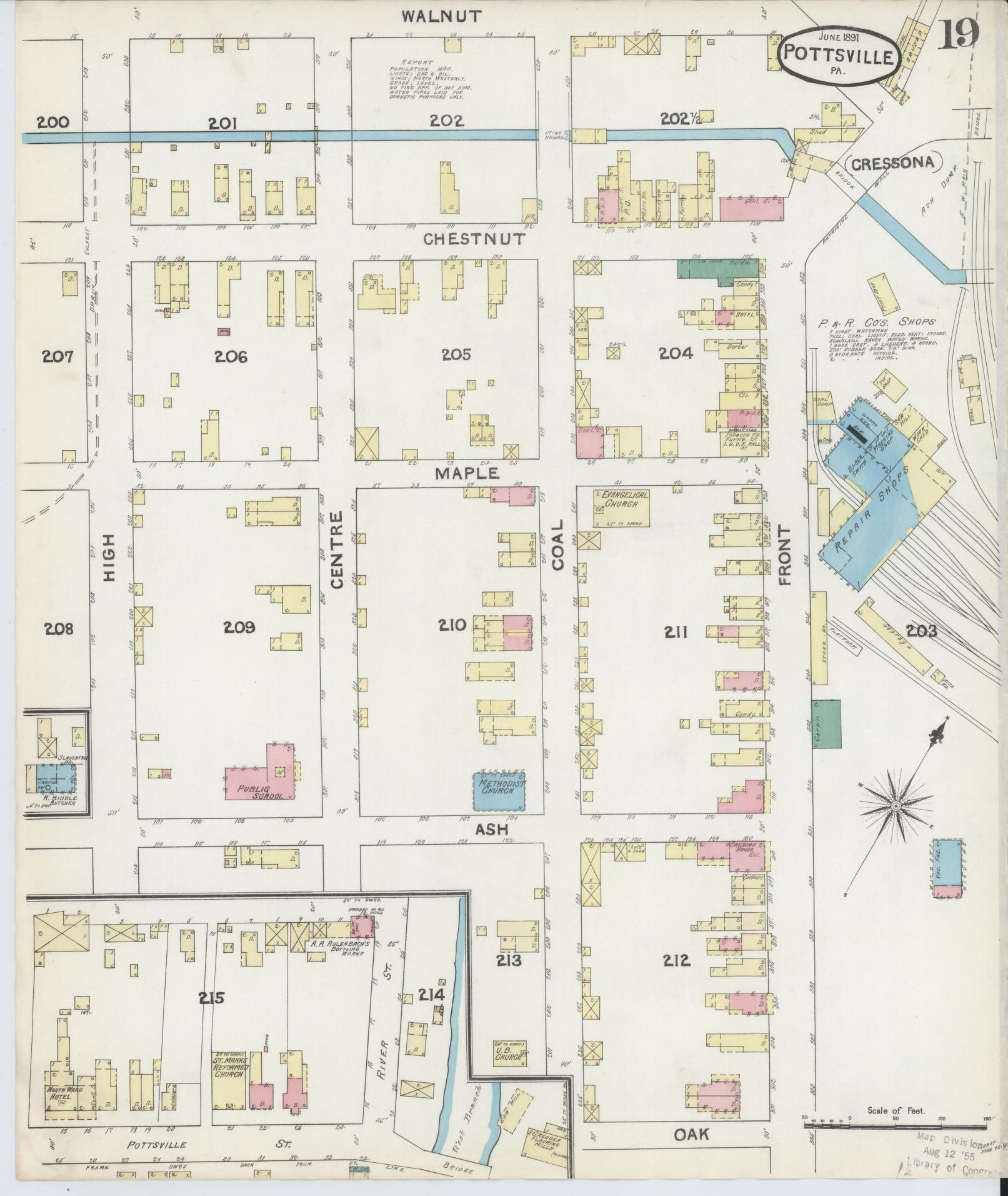 Sanborn Fire Insurance Map from Pottsville, Schuylkill County, Pennsylvania (1891), Sheet #0019 - Historic Sanborn Fire Insurance Map Print, vintage old map wall art, antique decor, genealogy gift, Pennsylvania Pennsylvania map
