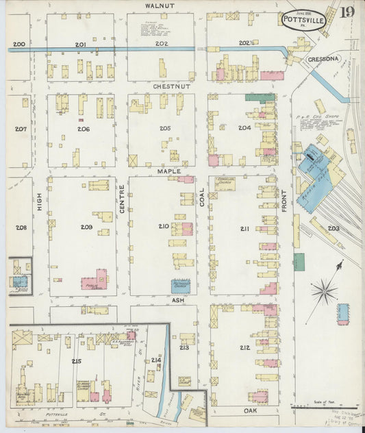 Sanborn Fire Insurance Map from Pottsville, Schuylkill County, Pennsylvania (1891), Sheet #0019 - Historic Sanborn Fire Insurance Map Print, vintage old map wall art, antique decor, genealogy gift, Pennsylvania Pennsylvania map