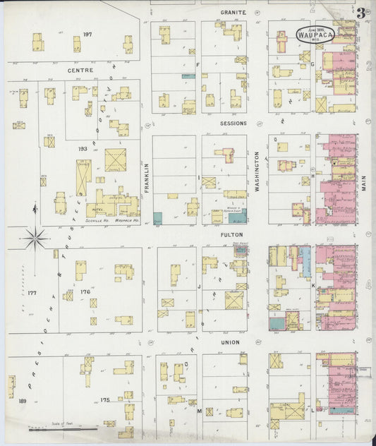 Sanborn Fire Insurance Map from Waupaca, Waupaca County, Wisconsin (1895), Sheet #0003 - Historic Sanborn Fire Insurance Map Print, vintage old map wall art, antique decor, genealogy gift, Wisconsin Wisconsin map