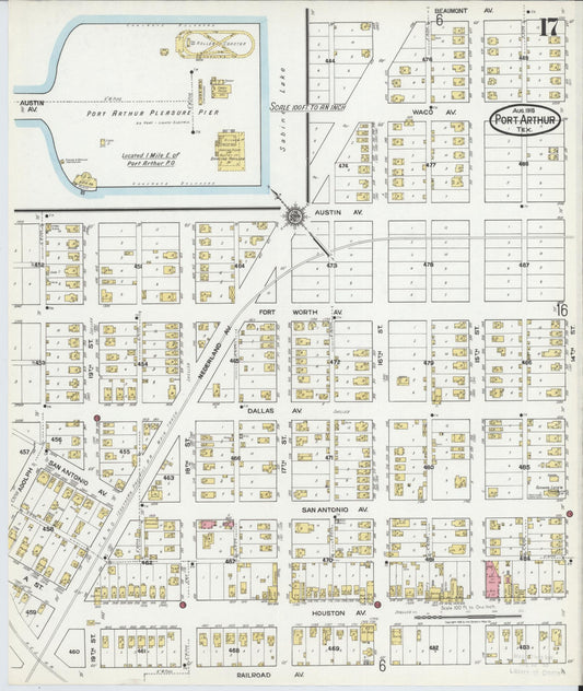 Sanborn Fire Insurance Map from Port Arthur, Jefferson County, Texas (1918), Sheet #0017 - Historic Sanborn Fire Insurance Map Print, vintage old map wall art, antique decor, genealogy gift, Texas Texas map