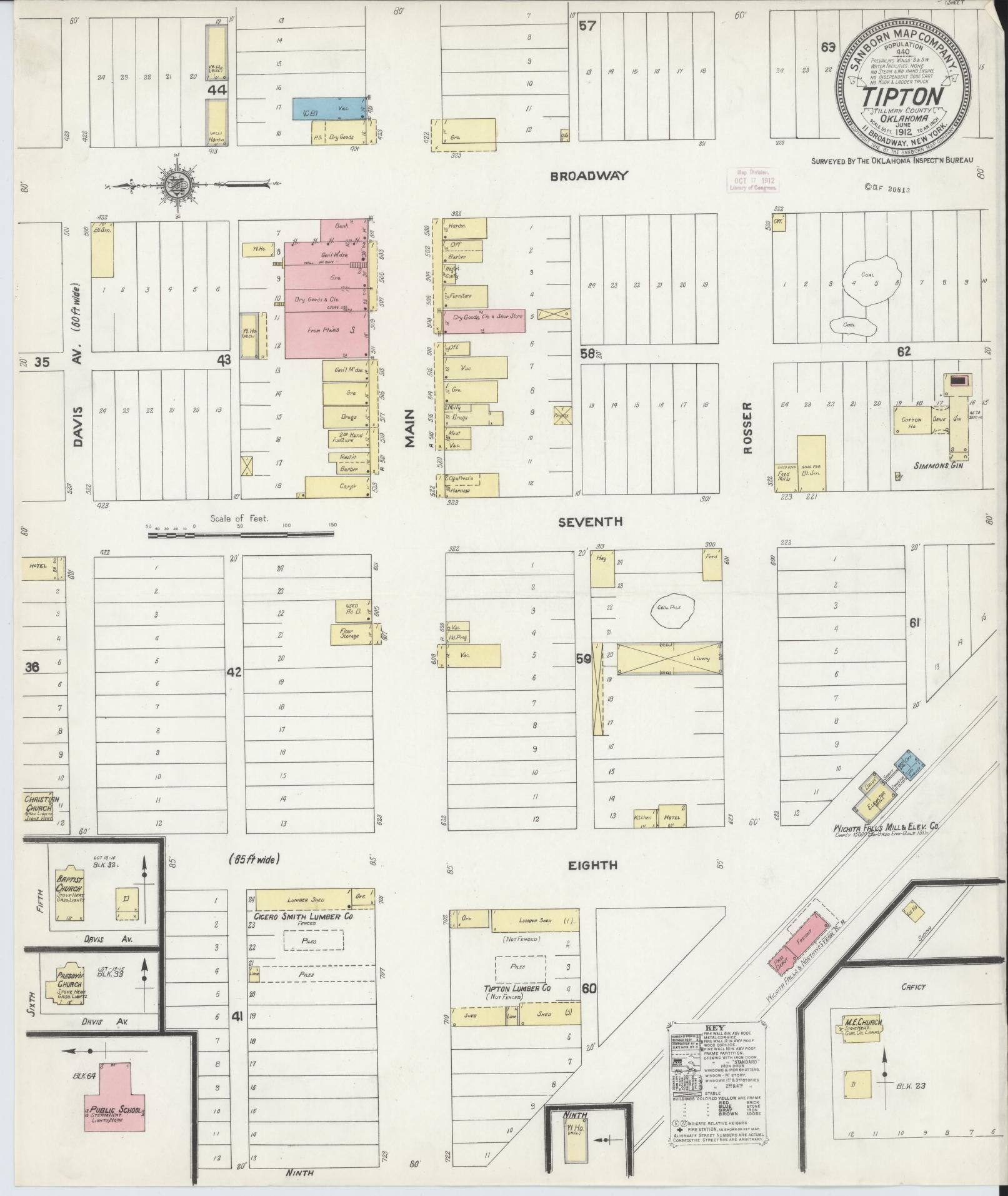 Sanborn Fire Insurance Map from Tipton, Tillman County, Oklahoma (1912), Sheet #0001 - Historic Sanborn Fire Insurance Map Print, vintage old map wall art, antique decor, genealogy gift, Oklahoma Oklahoma map