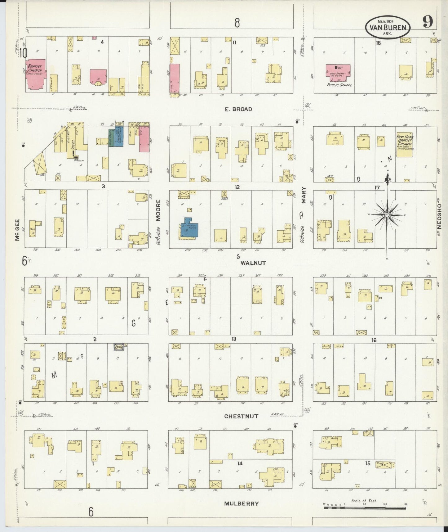 Sanborn Fire Insurance Map from Van Buren, Crawford County, Arkansas (1909), Sheet #0009 - Historic Sanborn Fire Insurance Map Print, vintage old map wall art, antique decor, genealogy gift, Arkansas Arkansas map