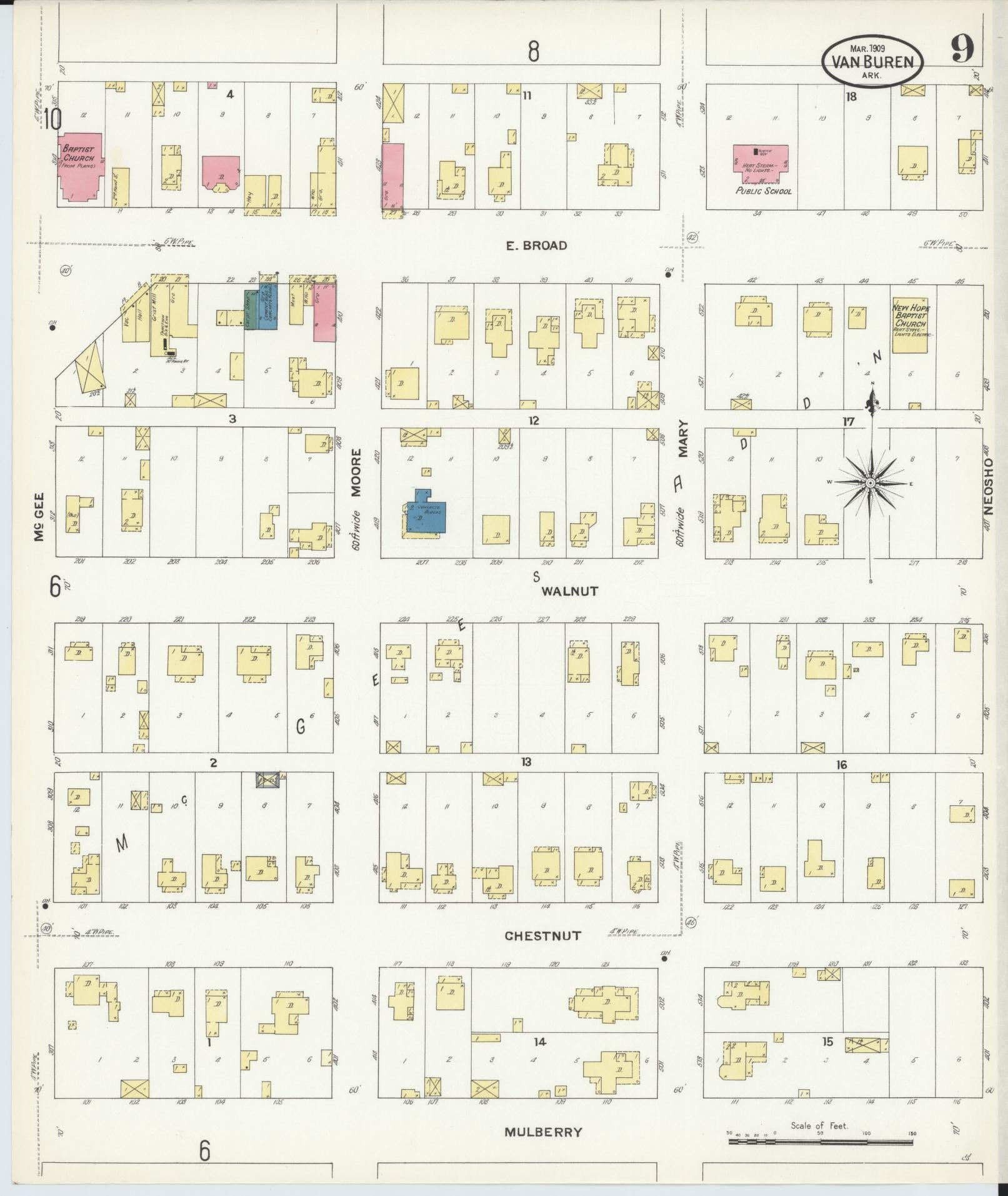 Sanborn Fire Insurance Map from Van Buren, Crawford County, Arkansas (1909), Sheet #0009 - Historic Sanborn Fire Insurance Map Print, vintage old map wall art, antique decor, genealogy gift, Arkansas Arkansas map