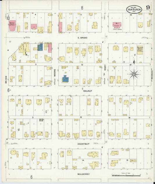 Sanborn Fire Insurance Map from Van Buren, Crawford County, Arkansas (1909), Sheet #0009 - Historic Sanborn Fire Insurance Map Print, vintage old map wall art, antique decor, genealogy gift, Arkansas Arkansas map