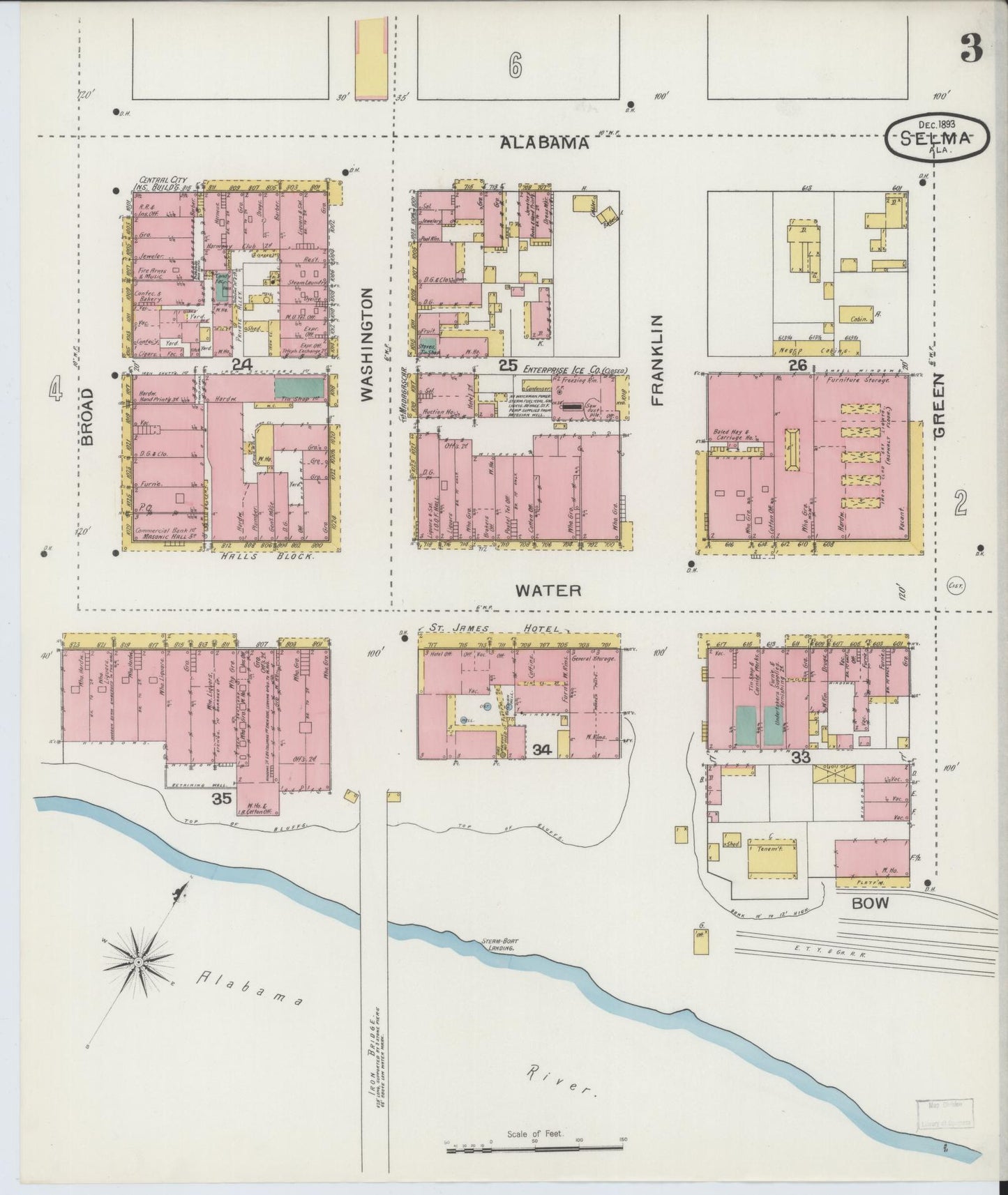 Sanborn Fire Insurance Map from Selma, Dallas County, Alabama (1893), Sheet #0003 - Complete Map Set gallery image, historic Sanborn map, vintage wall art, Alabama Alabama