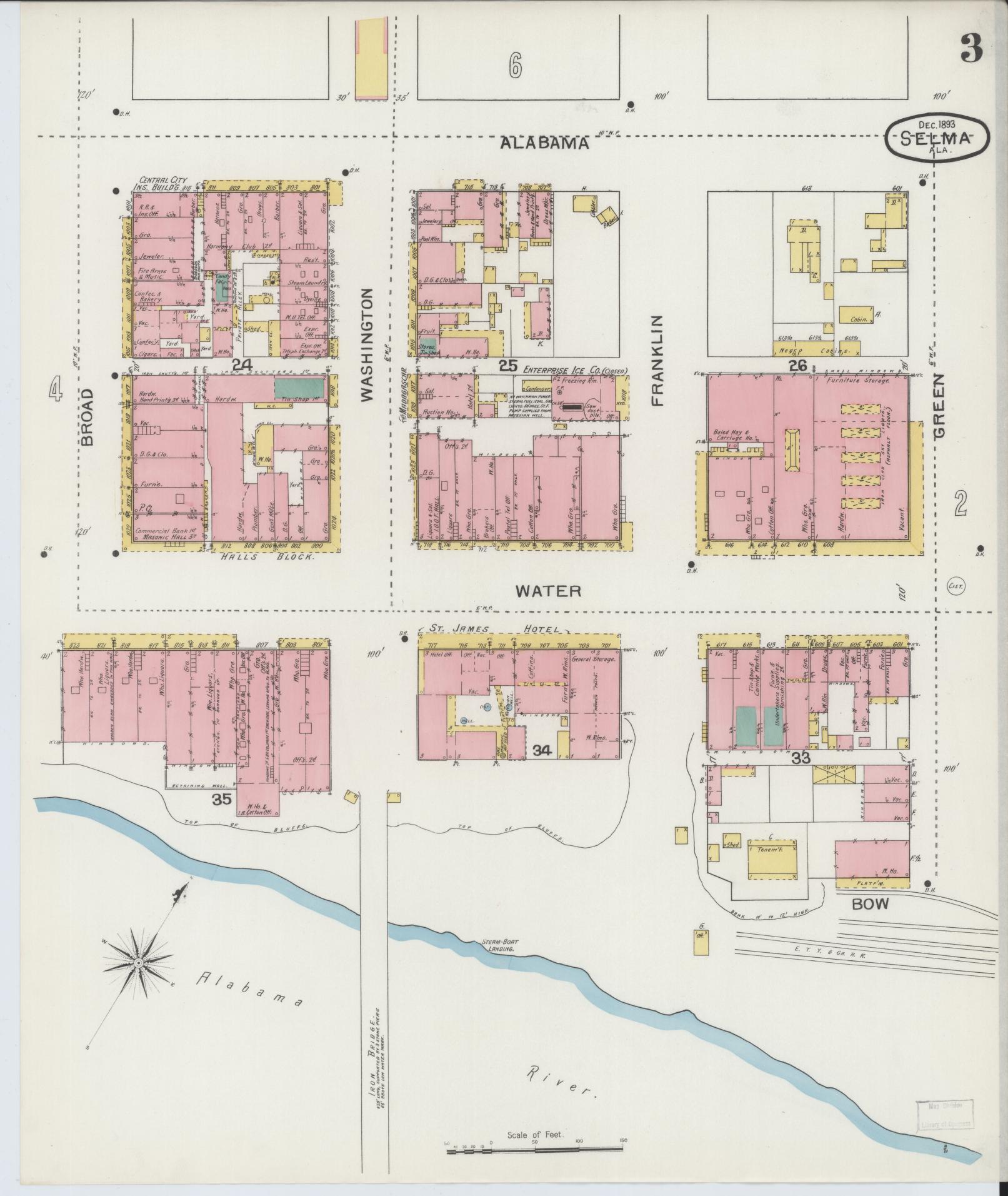 Sanborn Fire Insurance Map from Selma, Dallas County, Alabama (1893), Sheet #0003 - Complete Map Set gallery image, historic Sanborn map, vintage wall art, Alabama Alabama