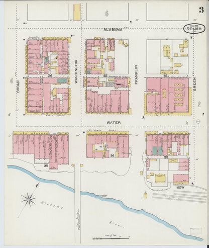 Sanborn Fire Insurance Map from Selma, Dallas County, Alabama (1893), Sheet #0003 - Complete Map Set gallery image, historic Sanborn map, vintage wall art, Alabama Alabama