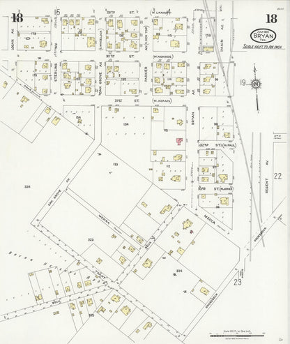 Sanborn Fire Insurance Map from Bryan, Brazos County, Texas (1925), Sheet #0018 - Historic Sanborn Fire Insurance Map Print, vintage old map wall art, antique decor, genealogy gift, Texas Texas map