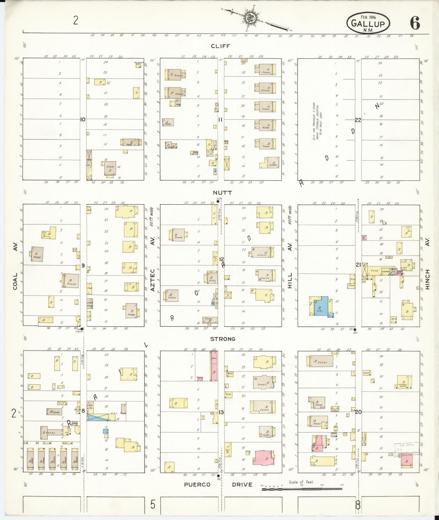 Sanborn Fire Insurance Map from Gallup, Mckinley County, New Mexico (1916), Sheet #0006 - Complete Map Set gallery image, historic Sanborn map, vintage wall art, New Mexico New Mexico