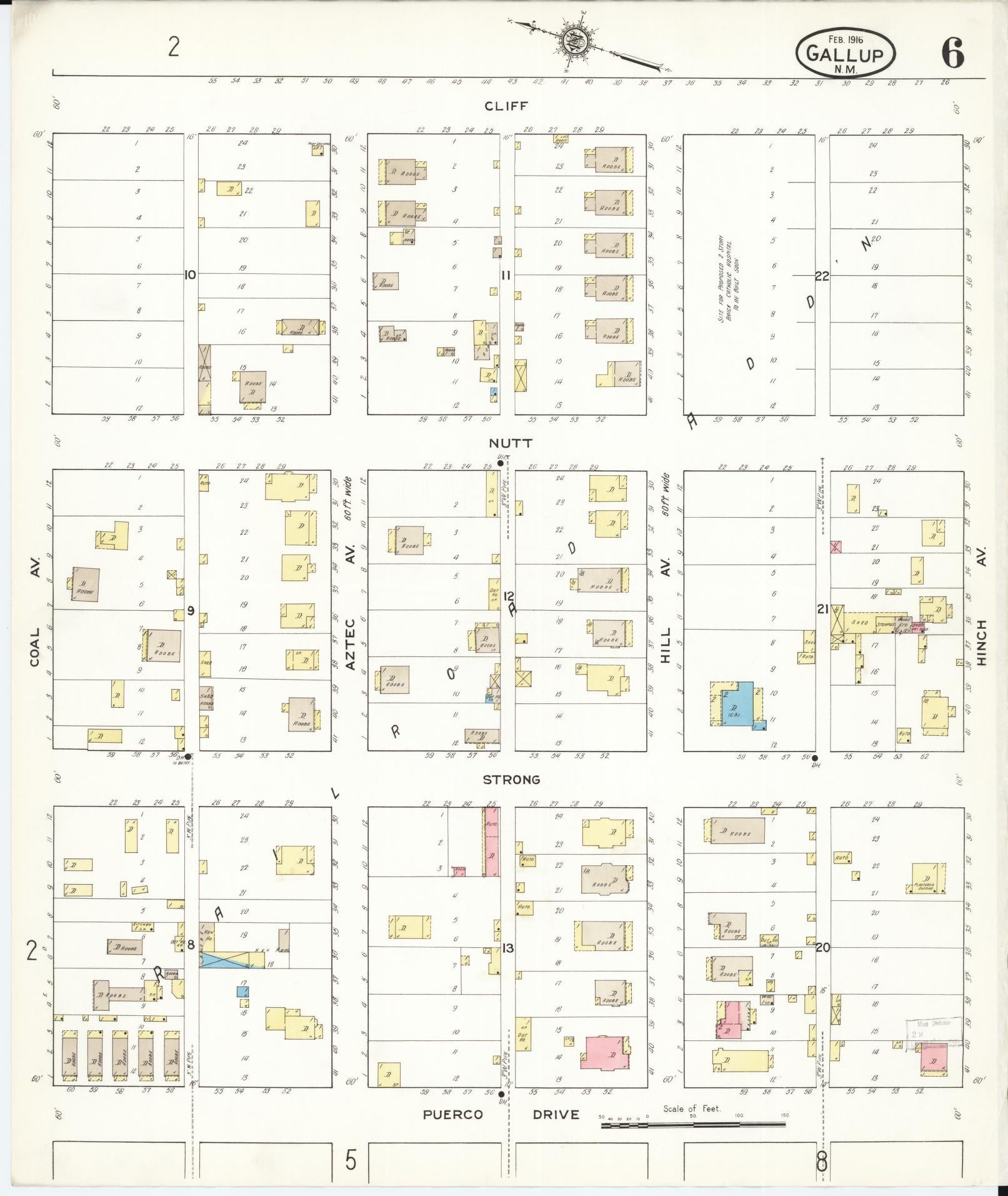 Sanborn Fire Insurance Map from Gallup, Mckinley County, New Mexico (1916), Sheet #0006 - Complete Map Set gallery image, historic Sanborn map, vintage wall art, New Mexico New Mexico