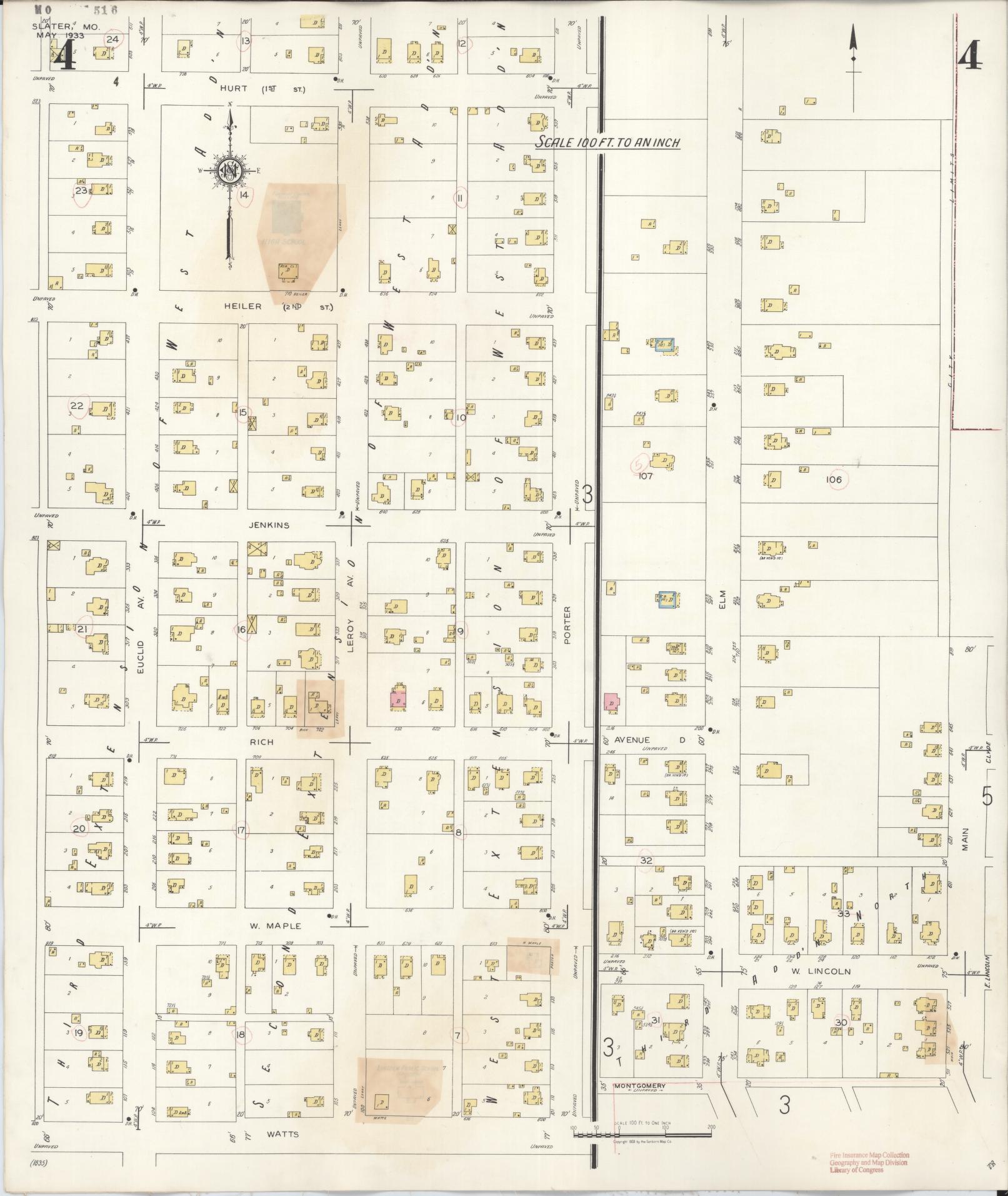 Sanborn Fire Insurance Map from Slater, Saline County, Missouri (1944), Sheet #0004 - Historic Sanborn Fire Insurance Map Print, vintage old map wall art, antique decor, genealogy gift, Missouri Missouri map