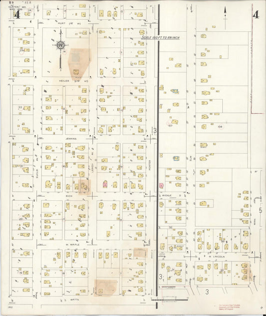 Sanborn Fire Insurance Map from Slater, Saline County, Missouri (1944), Sheet #0004 - Historic Sanborn Fire Insurance Map Print, vintage old map wall art, antique decor, genealogy gift, Missouri Missouri map