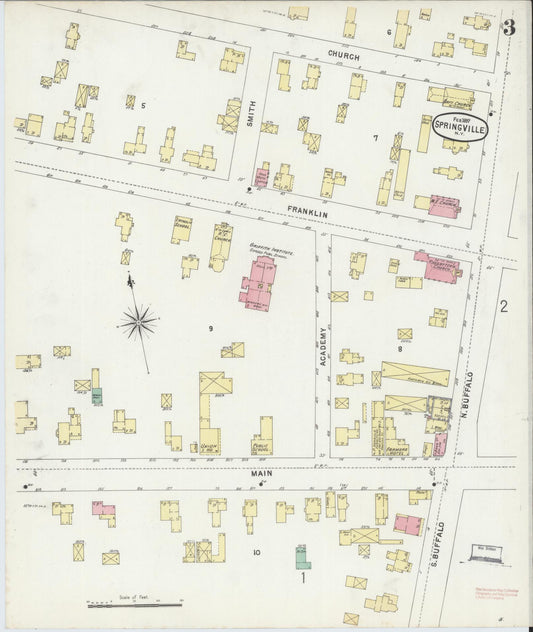 Sanborn Fire Insurance Map from Springville, Erie County, New York (1897), Sheet #0003 - Historic Sanborn Fire Insurance Map Print, vintage old map wall art, antique decor, genealogy gift, New York New York map