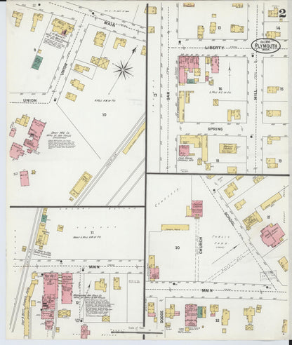 Sanborn Fire Insurance Map from Plymouth, Wayne County, Michigan (1899), Sheet #0002 - Historic Sanborn Fire Insurance Map Print, vintage old map wall art, antique decor, genealogy gift, Michigan Michigan map