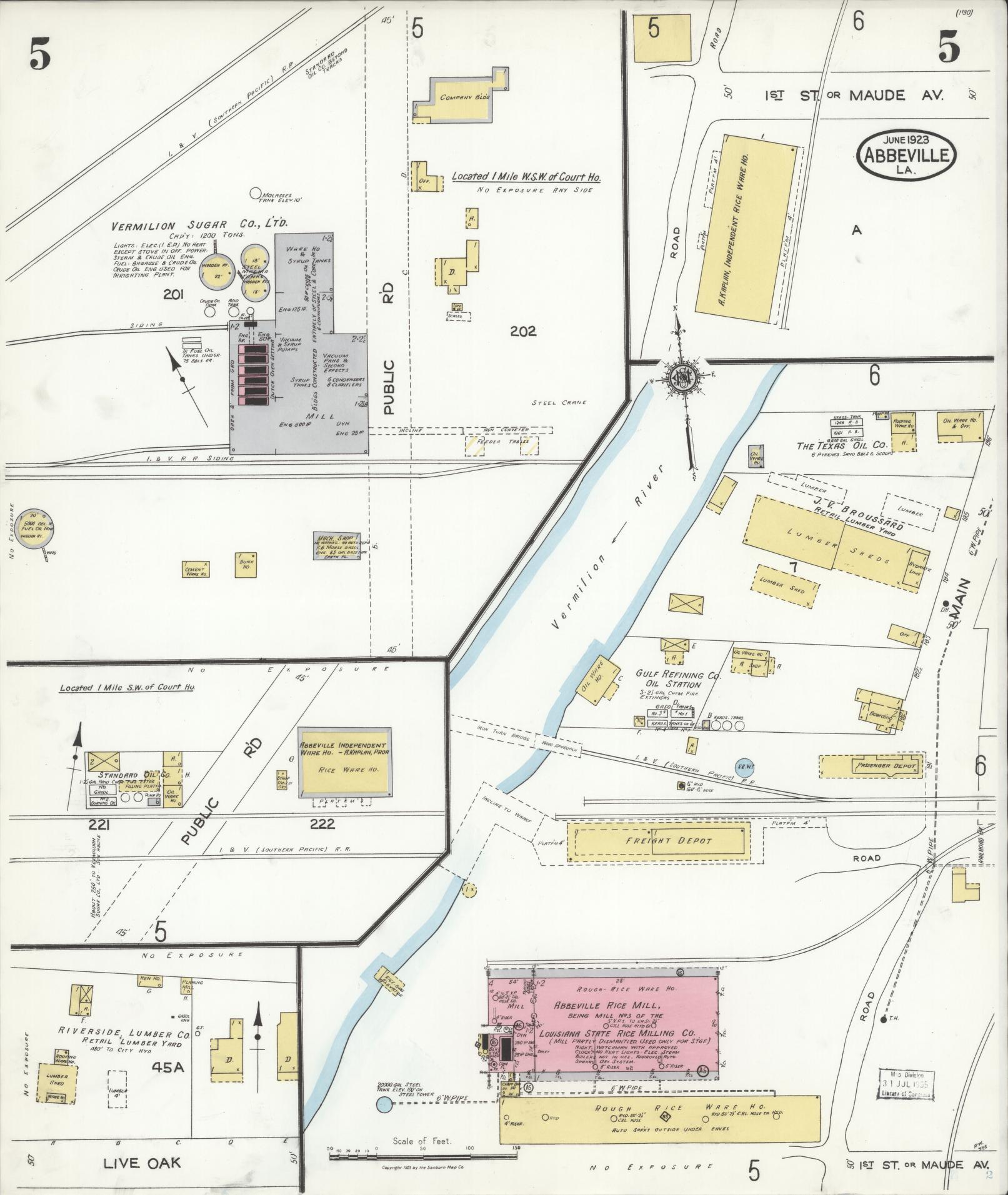 Sanborn Fire Insurance Map from Abbeville, Vermilion Parish, Louisiana (1923), Sheet #0005 - Historic Sanborn Fire Insurance Map Print, vintage old map wall art, antique decor, genealogy gift, Louisiana Louisiana map