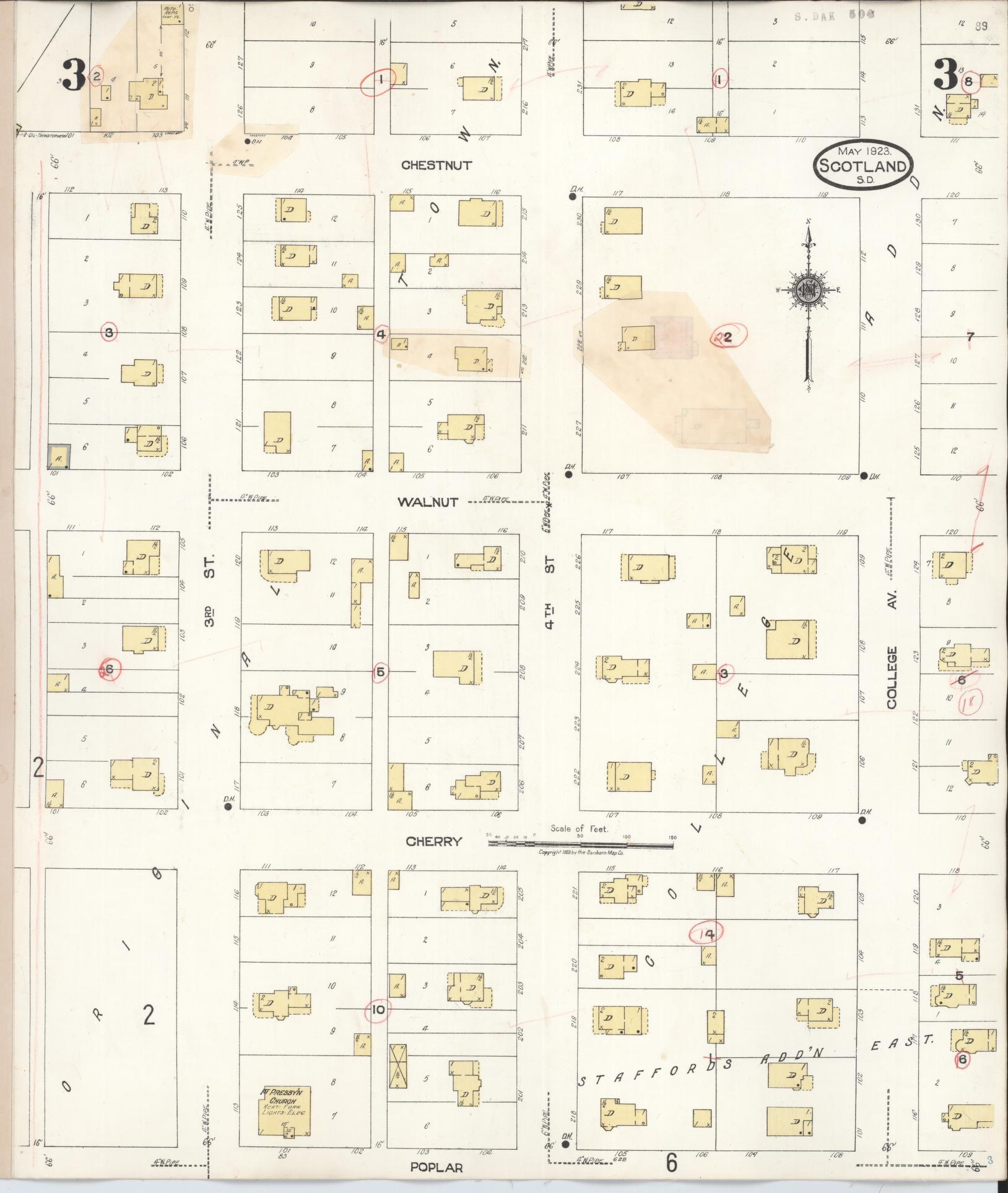 Sanborn Fire Insurance Map from Scotland, Bon Homme County, South Dakota (1923), Sheet #0003 - Complete Map Set gallery image, historic Sanborn map, vintage wall art, South Dakota South Dakota