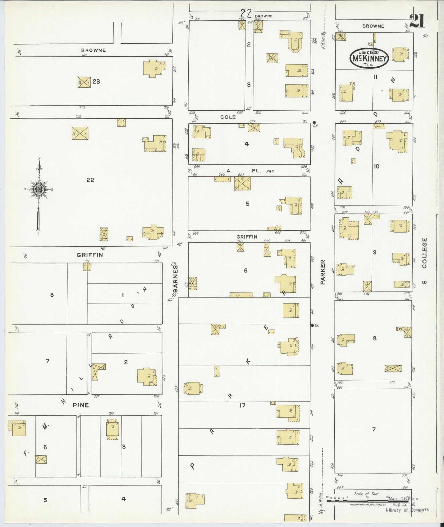 Sanborn Fire Insurance Map from McKinney, Collin County, Texas (1920), Sheet #0021 - Historic Sanborn Fire Insurance Map Print, vintage old map wall art, antique decor, genealogy gift, Texas Texas map