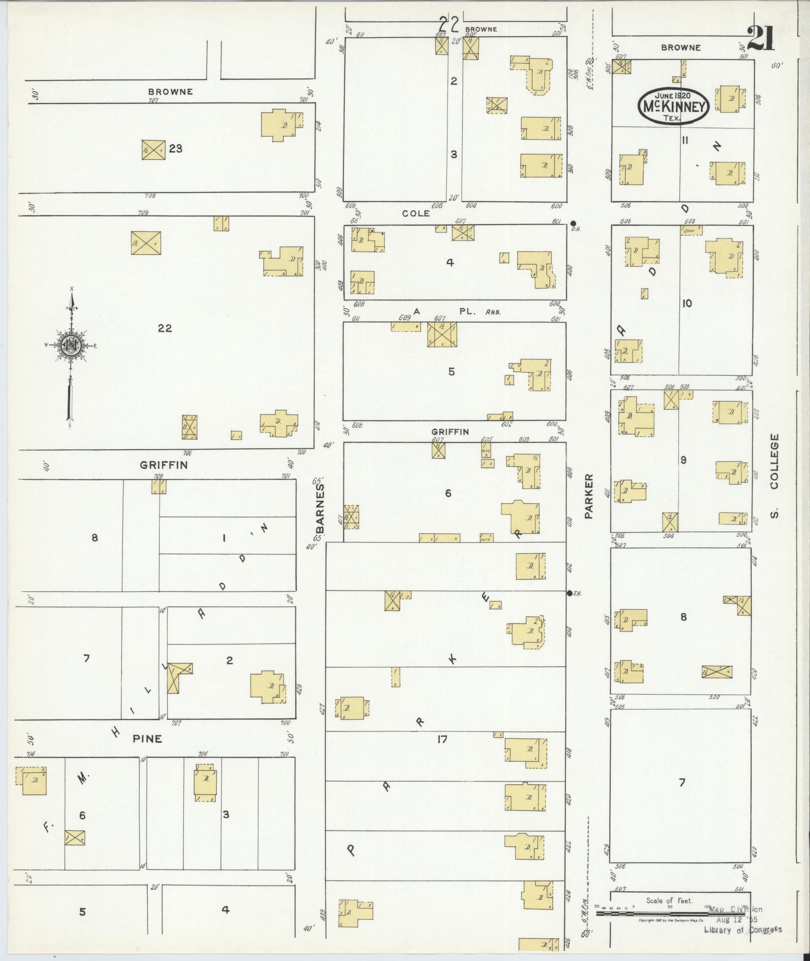 Sanborn Fire Insurance Map from McKinney, Collin County, Texas (1920), Sheet #0021 - Historic Sanborn Fire Insurance Map Print, vintage old map wall art, antique decor, genealogy gift, Texas Texas map