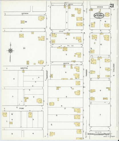 Sanborn Fire Insurance Map from McKinney, Collin County, Texas (1920), Sheet #0021 - Historic Sanborn Fire Insurance Map Print, vintage old map wall art, antique decor, genealogy gift, Texas Texas map