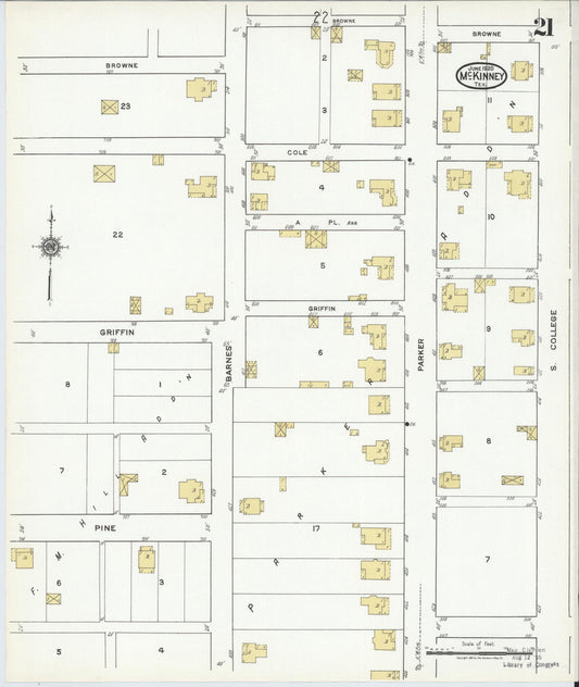 Sanborn Fire Insurance Map from McKinney, Collin County, Texas (1920), Sheet #0021 - Historic Sanborn Fire Insurance Map Print, vintage old map wall art, antique decor, genealogy gift, Texas Texas map
