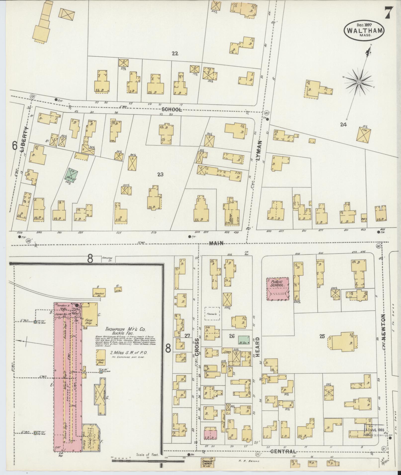 Sanborn Fire Insurance Map from Waltham, Middlesex County, Massachusetts (1897), Sheet #0007 - Complete Map Set gallery image, historic Sanborn map, vintage wall art, Massachusetts Massachusetts