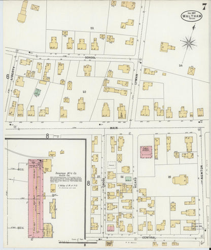 Sanborn Fire Insurance Map from Waltham, Middlesex County, Massachusetts (1897), Sheet #0007 - Complete Map Set gallery image, historic Sanborn map, vintage wall art, Massachusetts Massachusetts