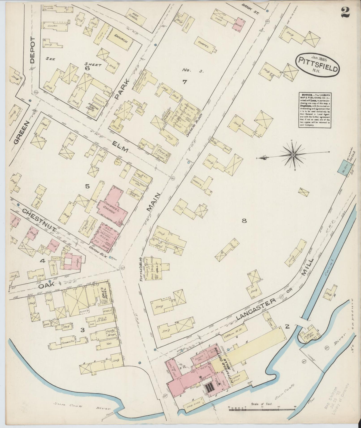 Sanborn Fire Insurance Map from Pittsfield, Merrimack County, New Hampshire (1885), Sheet #0002 - Complete Map Set gallery image, historic Sanborn map, vintage wall art, New Hampshire New Hampshire