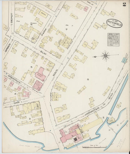Sanborn Fire Insurance Map from Pittsfield, Merrimack County, New Hampshire (1885), Sheet #0002 - Complete Map Set gallery image, historic Sanborn map, vintage wall art, New Hampshire New Hampshire