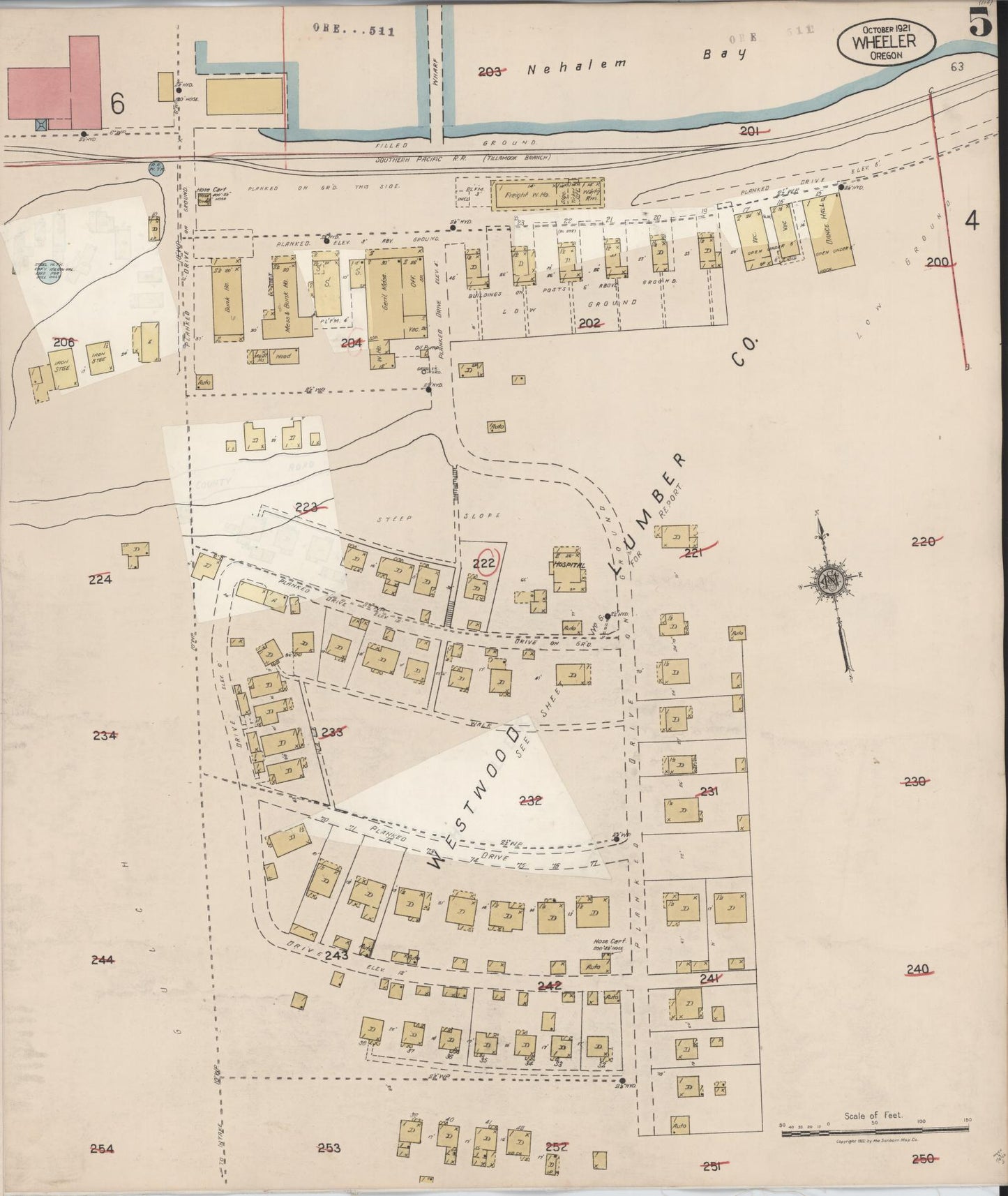 Sanborn Fire Insurance Map from Wheeler, Tillamook County, Oregon (1931), Sheet #0005 - Historic Sanborn Fire Insurance Map Print, vintage old map wall art, antique decor, genealogy gift, Oregon Oregon map