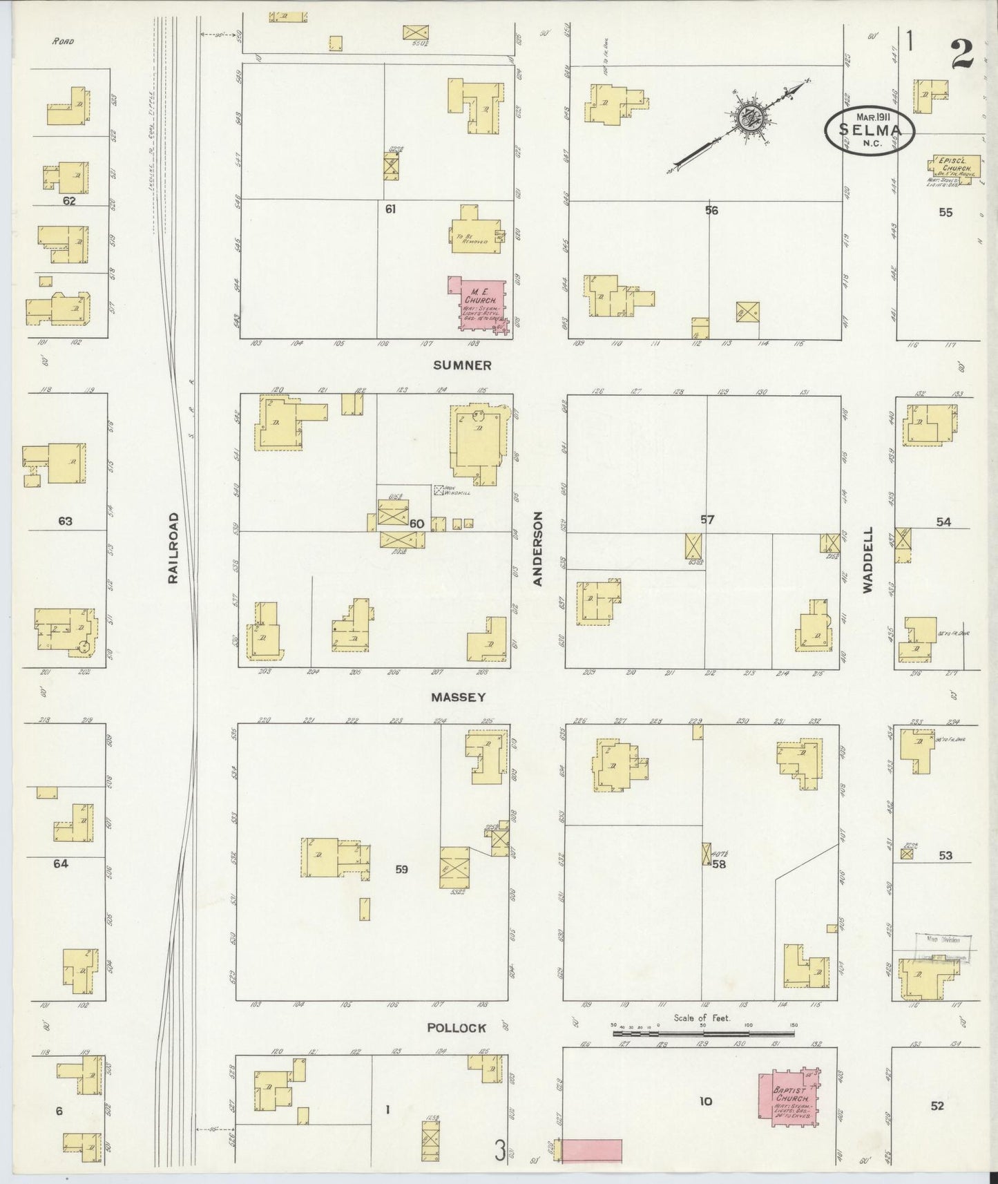 Sanborn Fire Insurance Map from Selma, Johnston County, North Carolina (1911), Sheet #0002 - Complete Map Set gallery image, historic Sanborn map, vintage wall art, North Carolina North Carolina