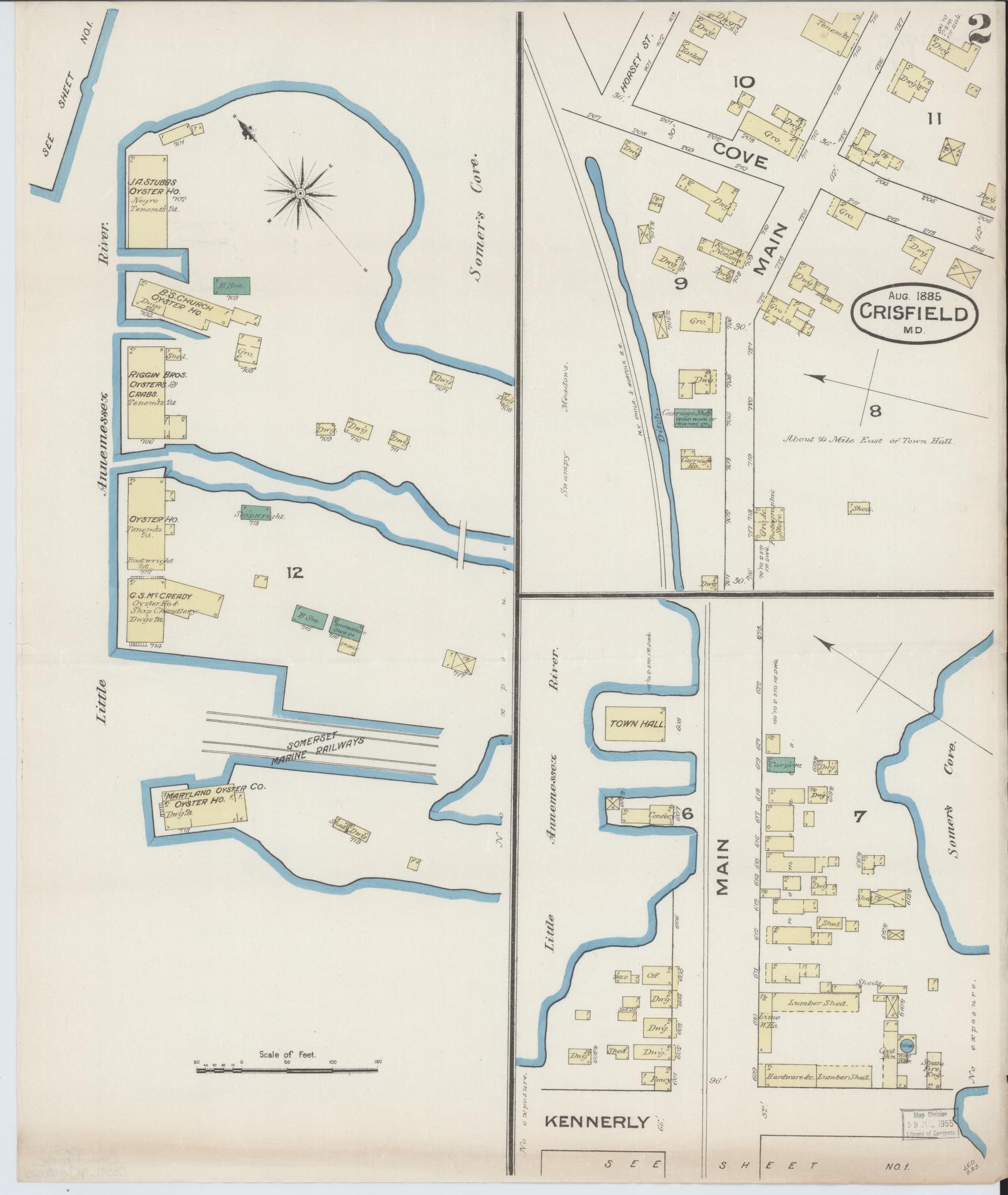 Sanborn Fire Insurance Map from Crisfield, Somerset County, Maryland (1885), Sheet #0002 - Complete Map Set gallery image, historic Sanborn map, vintage wall art, Maryland Maryland