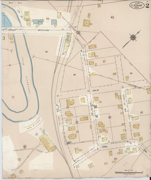 Sanborn Fire Insurance Map from Clatskanie, Columbia County, Oregon (1943), Sheet #0002 - Historic Sanborn Fire Insurance Map Print, vintage old map wall art, antique decor, genealogy gift, Oregon Oregon map
