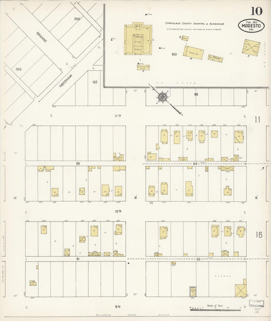Sanborn Fire Insurance Map from Modesto, Stanislaus County, California (1911), Sheet #0010 - Historic Sanborn Fire Insurance Map Print, vintage old map wall art, antique decor, genealogy gift, California California map