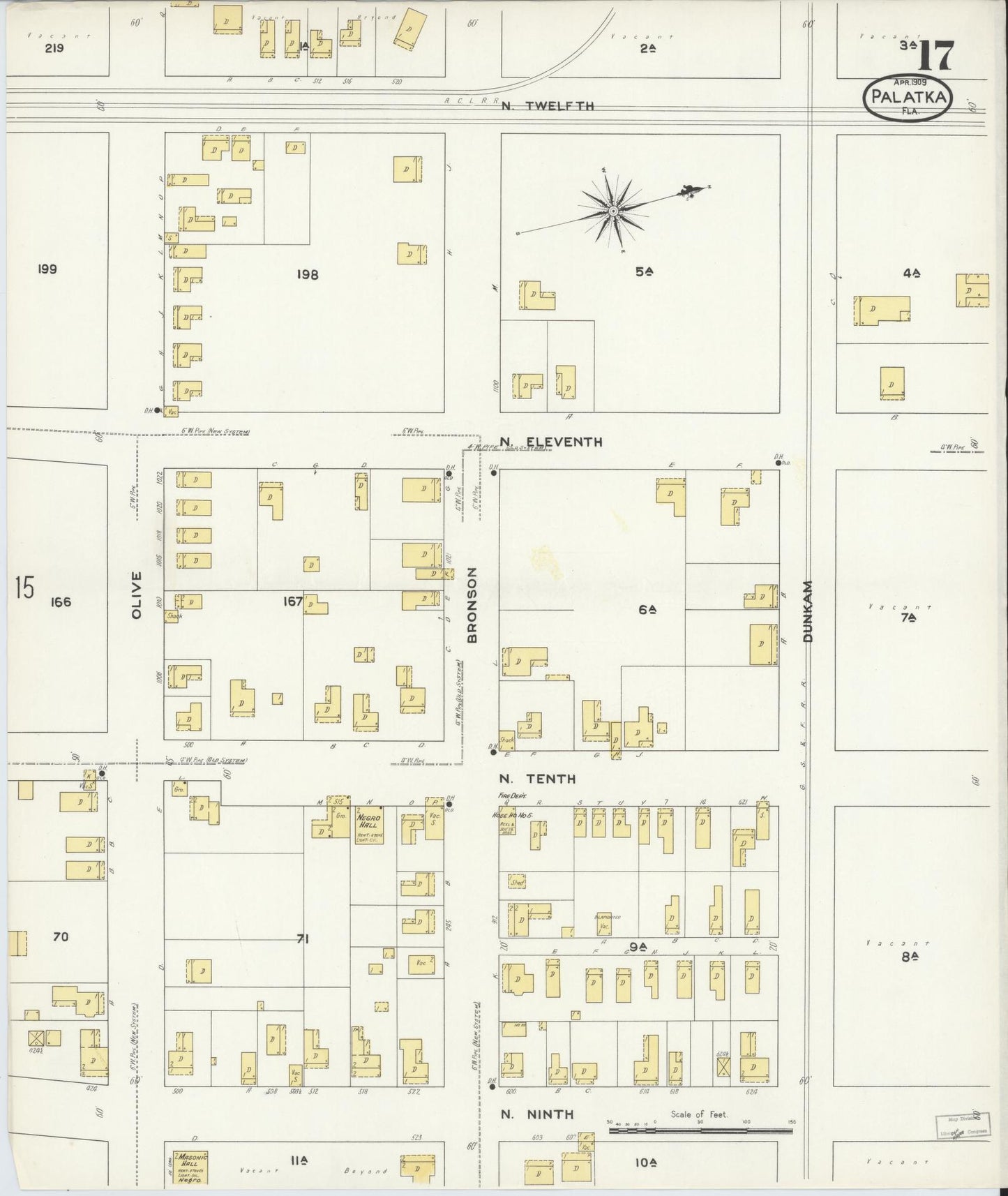 Sanborn Fire Insurance Map from Palatka, Putnam County, Florida (1909), Sheet #0017 - Complete Map Set gallery image, historic Sanborn map, vintage wall art, Florida Florida