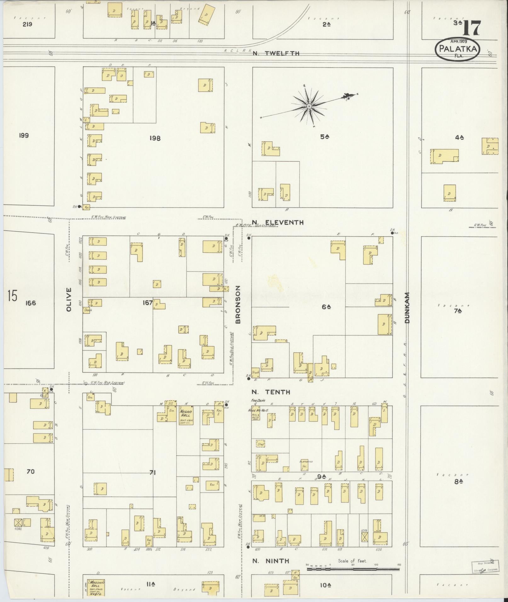 Sanborn Fire Insurance Map from Palatka, Putnam County, Florida (1909), Sheet #0017 - Complete Map Set gallery image, historic Sanborn map, vintage wall art, Florida Florida
