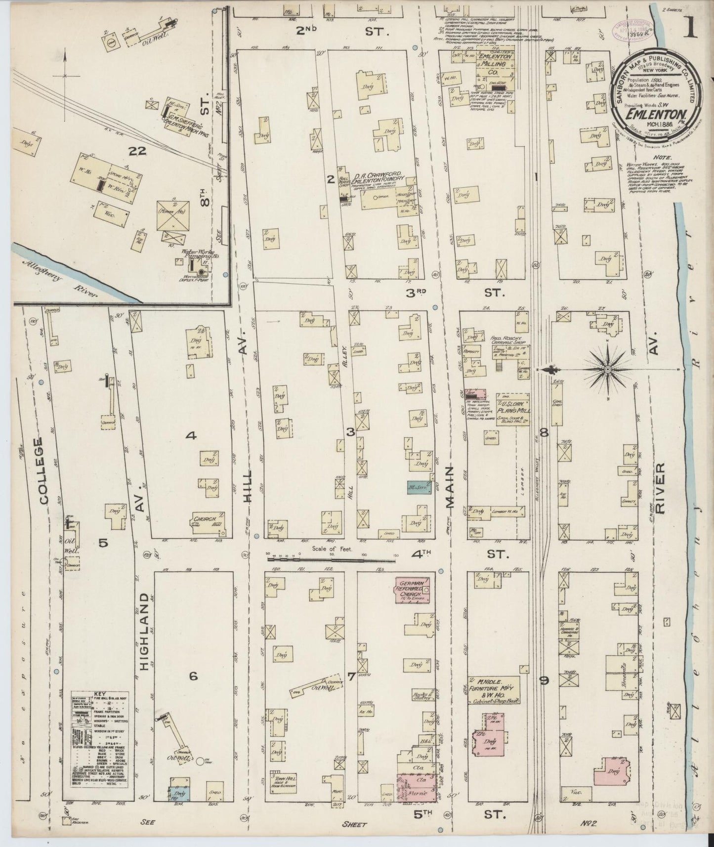 Sanborn Fire Insurance Map from Emlenton, Venango County, Pennsylvania (1886), Sheet #0001 - Complete Map Set gallery image, historic Sanborn map, vintage wall art, Pennsylvania Pennsylvania