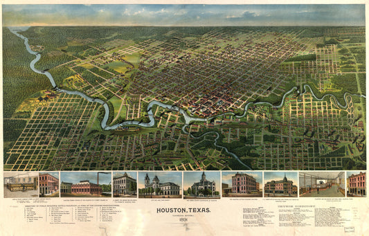 Houston, Texas ... 1891. (1891) – Historic Bird’s-Eye View Panorama Print
