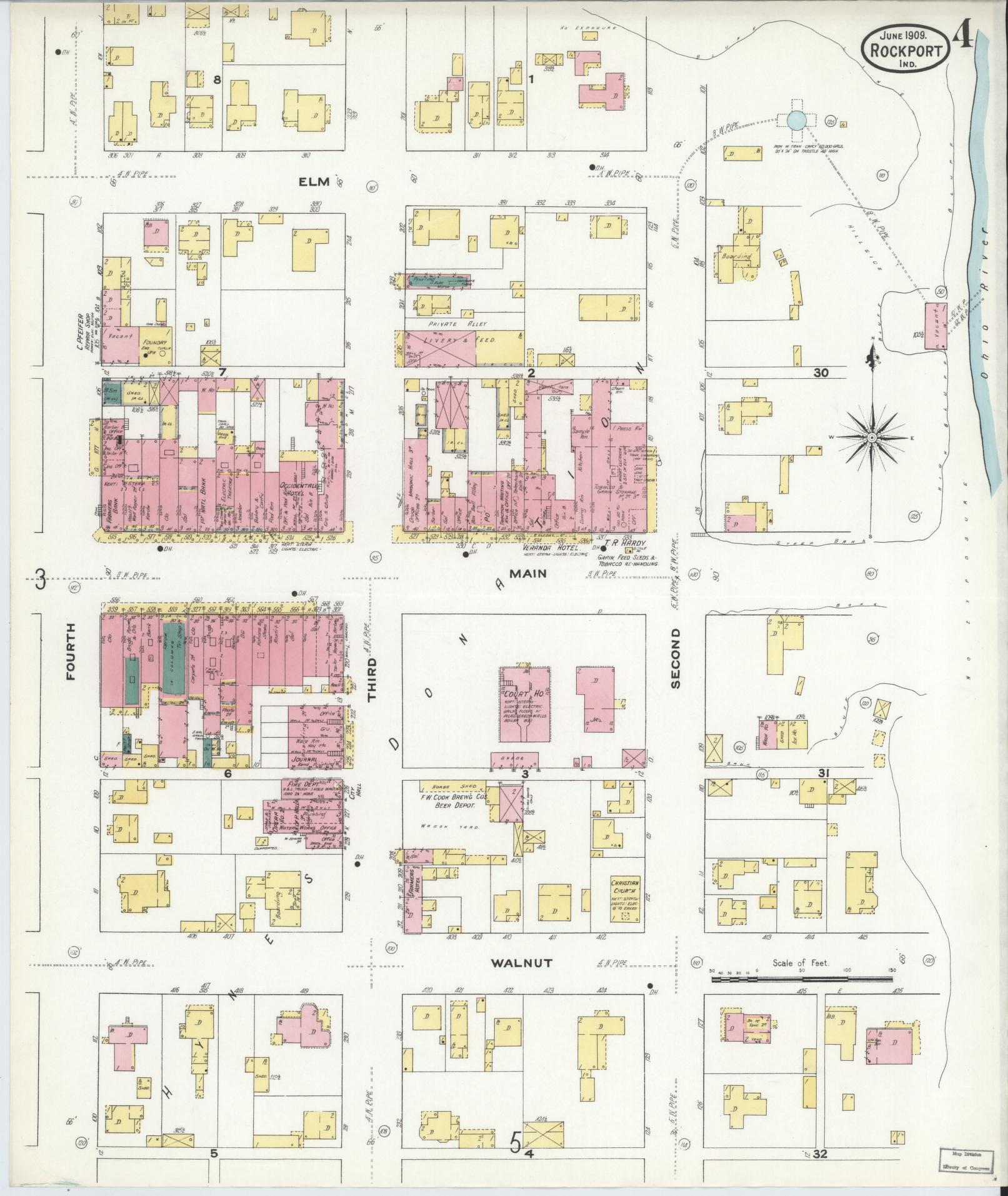 Sanborn Fire Insurance Map from Rockport, Spencer County, Indiana (1909), Sheet #0004 - Complete Map Set gallery image, historic Sanborn map, vintage wall art, Indiana Indiana