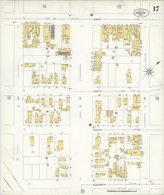 Sanborn Fire Insurance Map from Hoquiam, Grays Harbor County, Washington (1907), Sheet #0017 - Historic Sanborn Fire Insurance Map Print, vintage old map wall art, antique decor, genealogy gift, Washington Washington map
