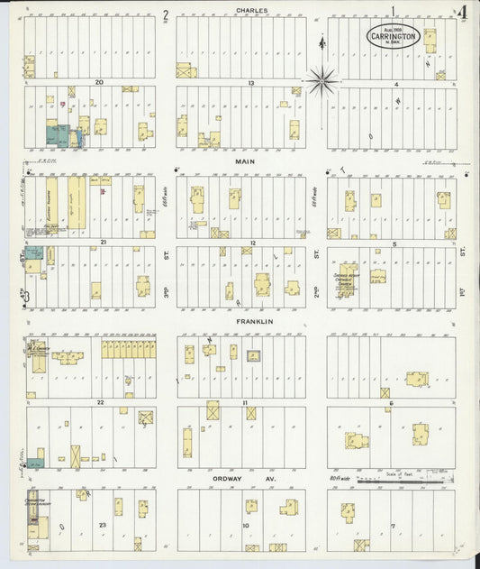 Sanborn Fire Insurance Map from Carrington, Foster County, North Dakota (1909), Sheet #0004 - Historic Sanborn Fire Insurance Map Print, vintage old map wall art, antique decor, genealogy gift, North Dakota North Dakota map