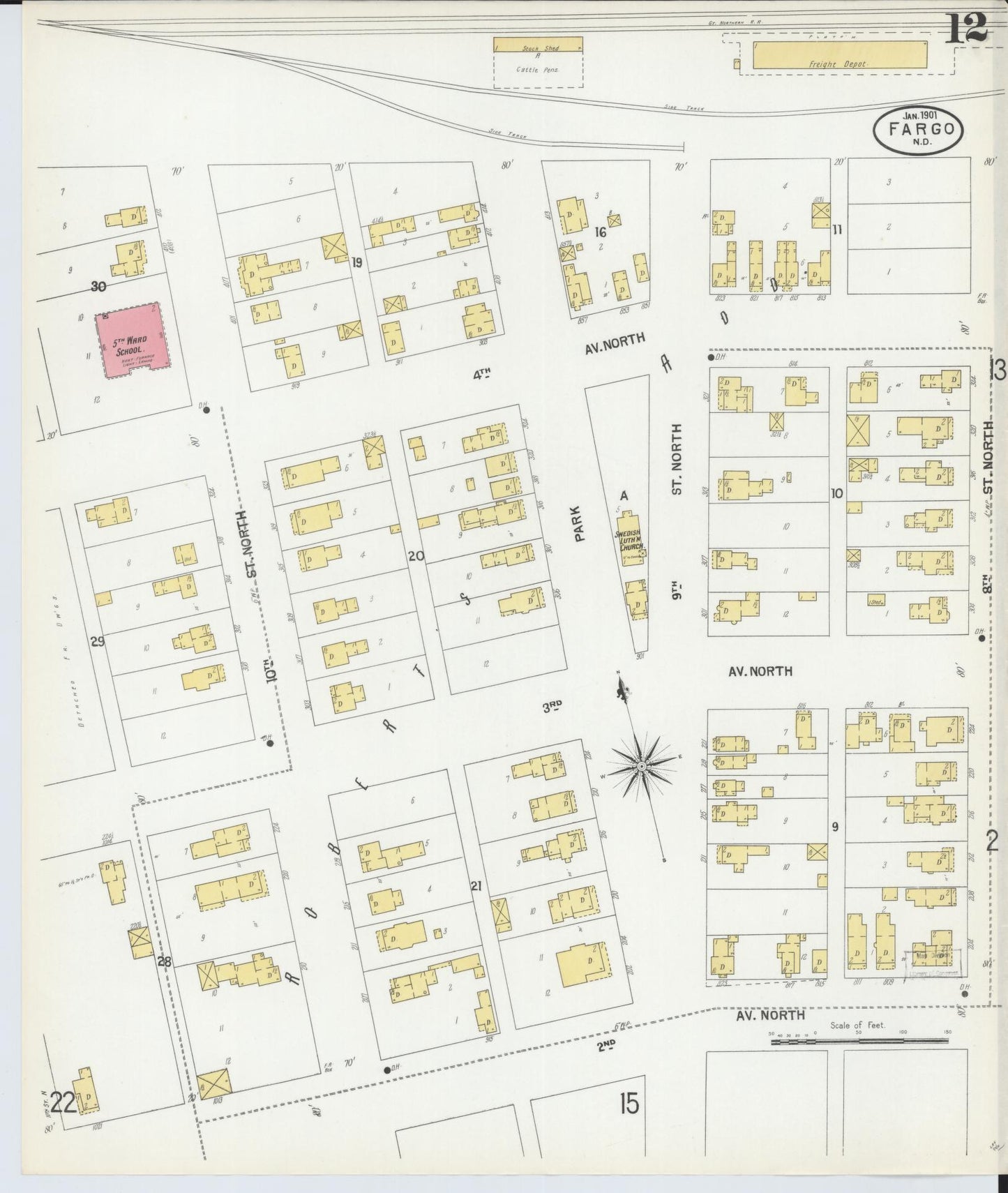 Sanborn Fire Insurance Map from Fargo, Cass County, North Dakota (1901), Sheet #0012 - Complete Map Set gallery image, historic Sanborn map, vintage wall art, North Dakota North Dakota