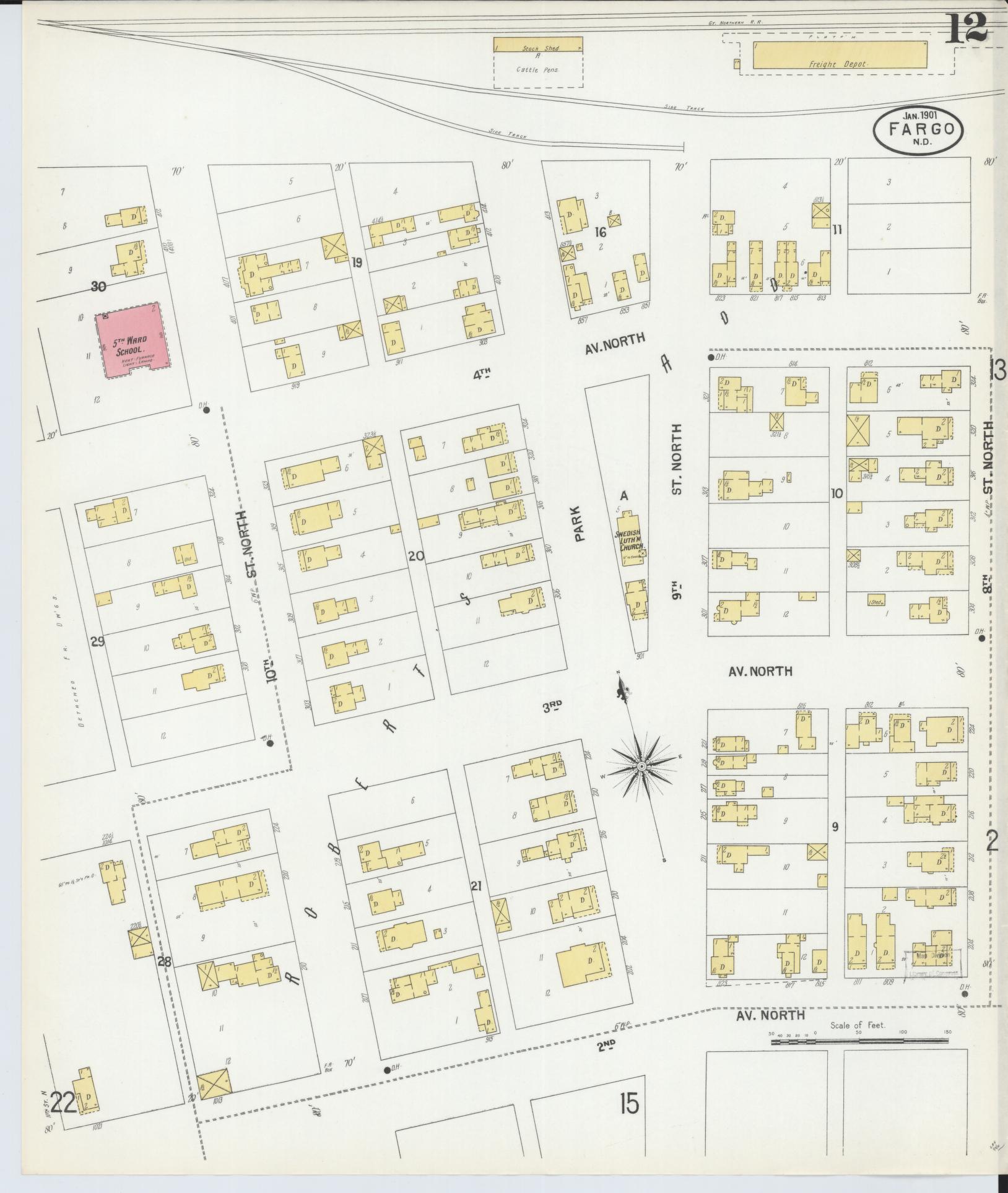 Sanborn Fire Insurance Map from Fargo, Cass County, North Dakota (1901), Sheet #0012 - Complete Map Set gallery image, historic Sanborn map, vintage wall art, North Dakota North Dakota