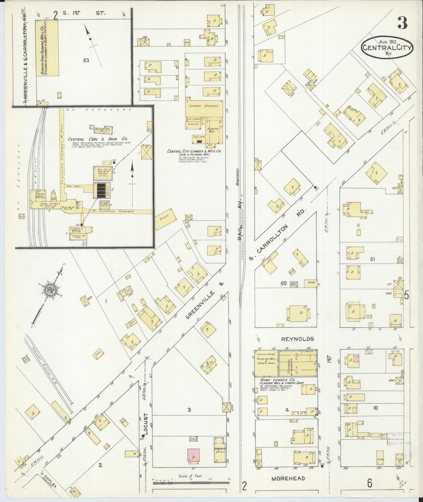 Sanborn Fire Insurance Map from Central City, Mublenberg County, Kentucky (1912), Sheet #0003 - Historic Sanborn Fire Insurance Map Print, vintage old map wall art, antique decor, genealogy gift, Kentucky Kentucky map