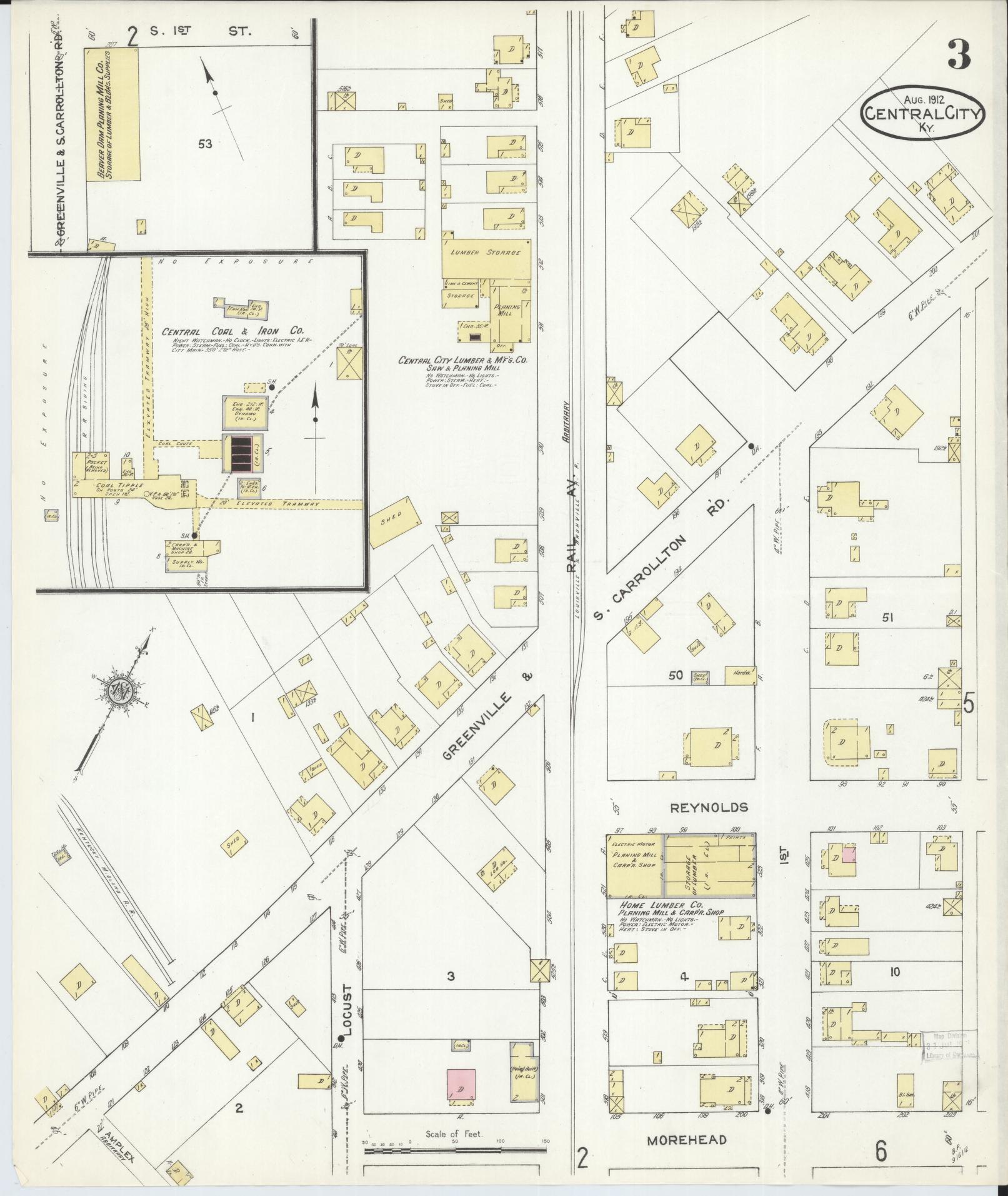Sanborn Fire Insurance Map from Central City, Mublenberg County, Kentucky (1912), Sheet #0003 - Historic Sanborn Fire Insurance Map Print, vintage old map wall art, antique decor, genealogy gift, Kentucky Kentucky map