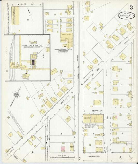 Sanborn Fire Insurance Map from Central City, Mublenberg County, Kentucky (1912), Sheet #0003 - Historic Sanborn Fire Insurance Map Print, vintage old map wall art, antique decor, genealogy gift, Kentucky Kentucky map