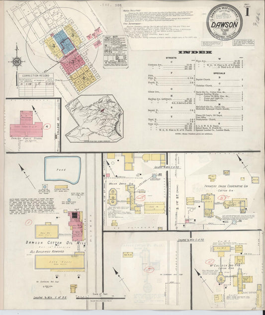 Sanborn Fire Insurance Map from Dawson, Navarro County, Texas (1943), Sheet #0001 - Historic Sanborn Fire Insurance Map Print, vintage old map wall art, antique decor, genealogy gift, Texas Texas map